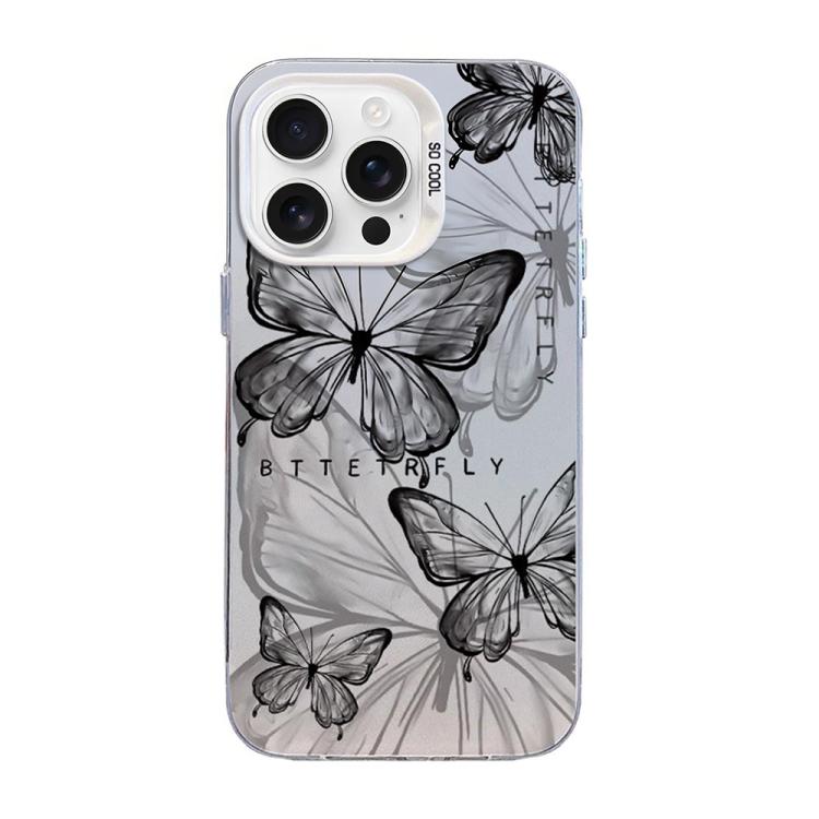 Schmetterlingsmuster silberbeschichtete PC-Hybrid TPU-Handyhülle, Für iPhone 16 Pro, Für iPhone 16 Plus, Für iPhone 16, Für iPhone 15 Pro Max, Für iPhone 15 Pro, Für iPhone 15 Plus