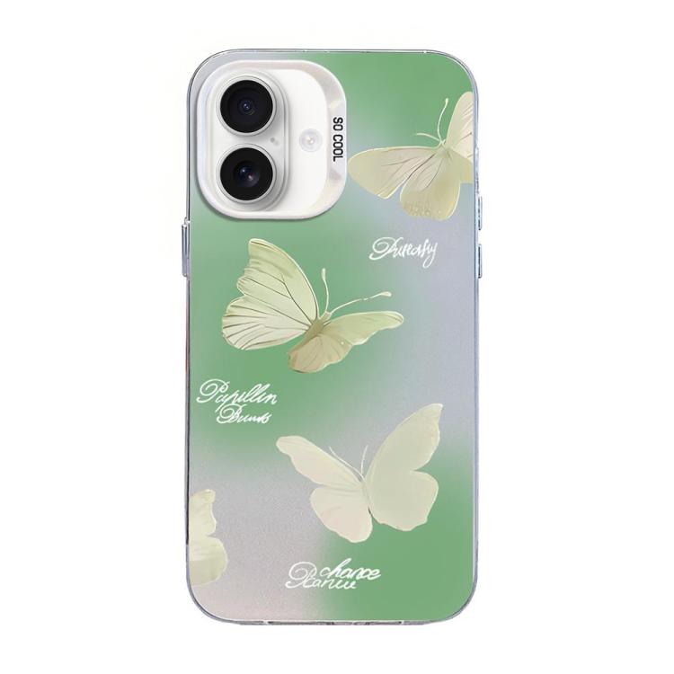 Schmetterlingsmuster silberbeschichtete PC-Hybrid TPU-Handyhülle, Für iPhone 16 Pro, Für iPhone 16 Plus, Für iPhone 16, Für iPhone 15 Pro Max, Für iPhone 15 Pro, Für iPhone 15 Plus