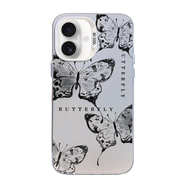 Schmetterlingsmuster silberbeschichtete PC-Hybrid TPU-Handyhülle, Für iPhone 16 Pro, Für iPhone 16 Plus, Für iPhone 16, Für iPhone 15 Pro Max, Für iPhone 15 Pro, Für iPhone 15 Plus
