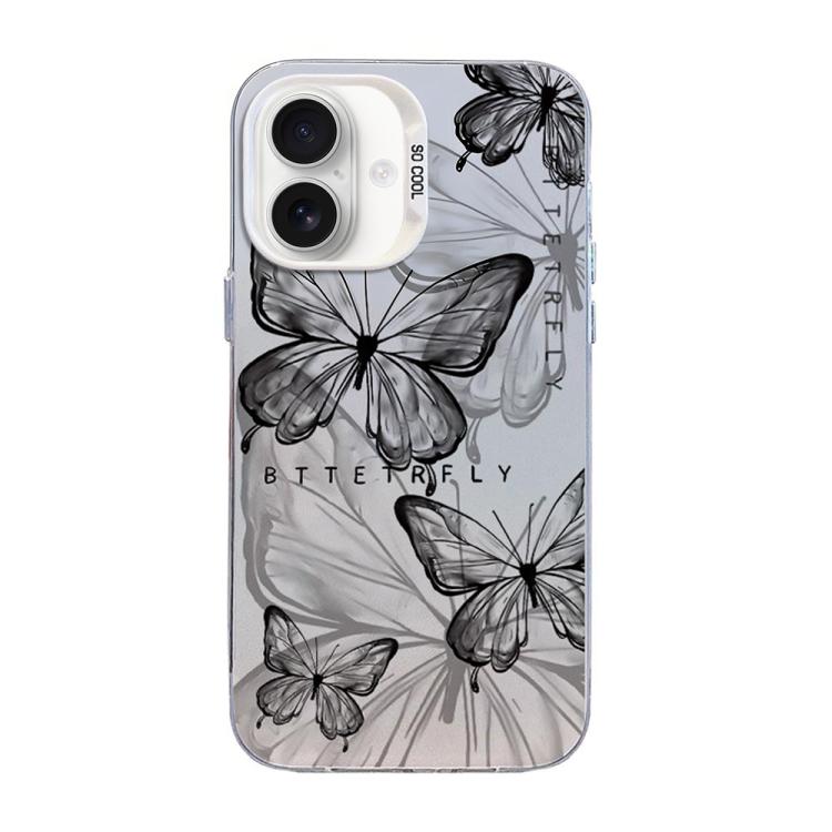 Schmetterlingsmuster silberbeschichtete PC-Hybrid TPU-Handyhülle, Für iPhone 16 Pro, Für iPhone 16 Plus, Für iPhone 16, Für iPhone 15 Pro Max, Für iPhone 15 Pro, Für iPhone 15 Plus