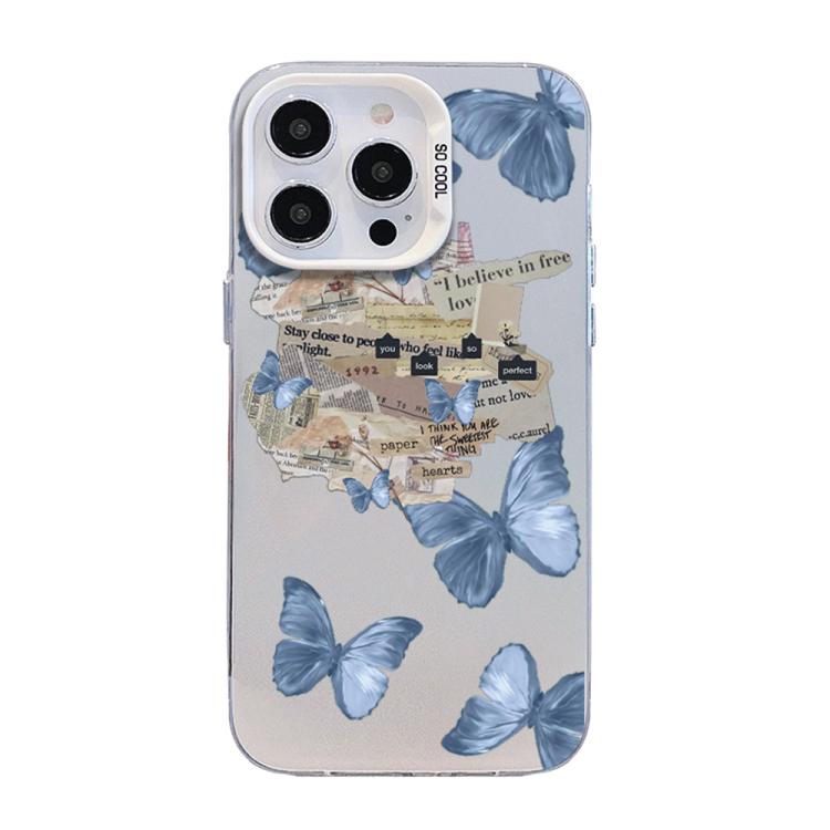 Schmetterlingsmuster silberbeschichtete PC-Hybrid TPU-Handyhülle, Für iPhone 16 Pro, Für iPhone 16 Plus, Für iPhone 16, Für iPhone 15 Pro Max, Für iPhone 15 Pro, Für iPhone 15 Plus
