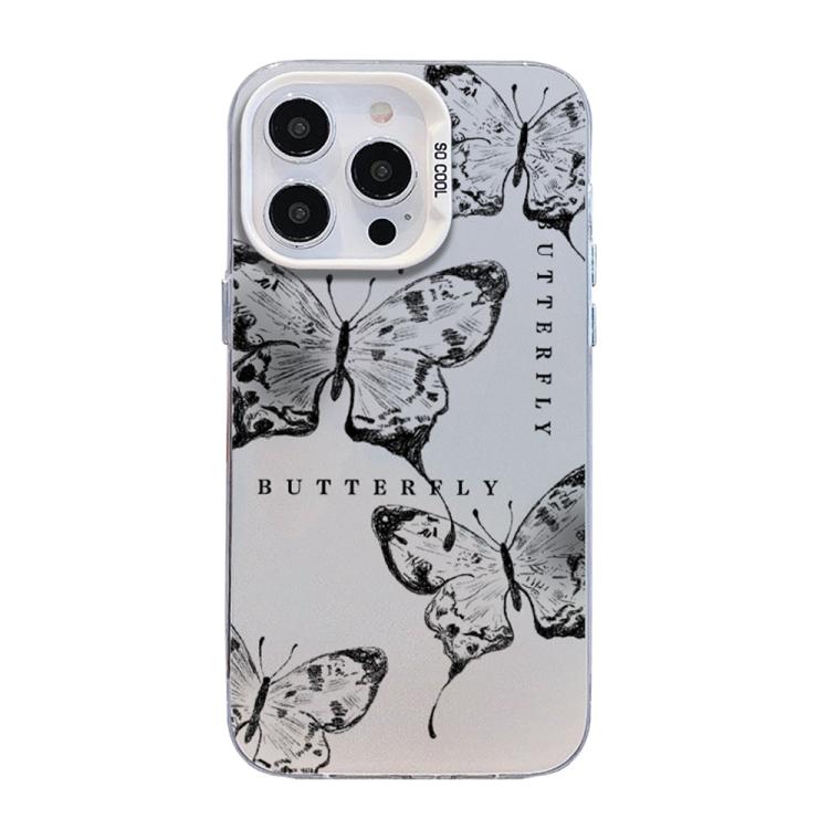Schmetterlingsmuster silberbeschichtete PC-Hybrid TPU-Handyhülle, Für iPhone 16 Pro, Für iPhone 16 Plus, Für iPhone 16, Für iPhone 15 Pro Max, Für iPhone 15 Pro, Für iPhone 15 Plus