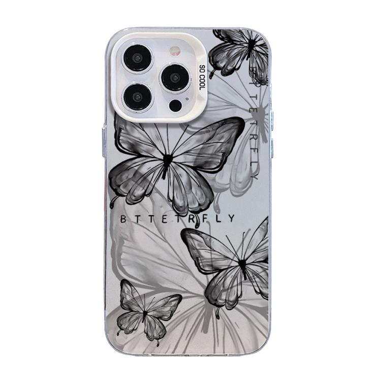 Schmetterlingsmuster silberbeschichtete PC-Hybrid TPU-Handyhülle, Für iPhone 16 Pro, Für iPhone 16 Plus, Für iPhone 16, Für iPhone 15 Pro Max, Für iPhone 15 Pro, Für iPhone 15 Plus