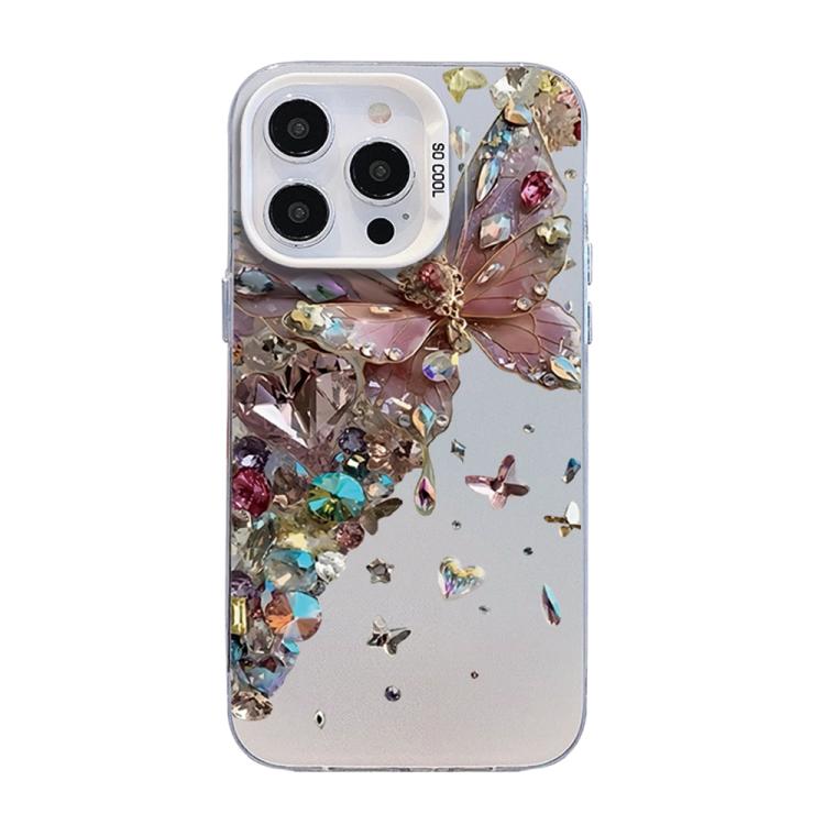 Schmetterlingsmuster silberbeschichtete PC-Hybrid TPU-Handyhülle, Für iPhone 16 Pro, Für iPhone 16 Plus, Für iPhone 16, Für iPhone 15 Pro Max, Für iPhone 15 Pro, Für iPhone 15 Plus