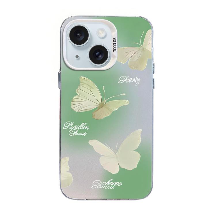 Schmetterlingsmuster silberbeschichtete PC-Hybrid TPU-Handyhülle, Für iPhone 16 Pro, Für iPhone 16 Plus, Für iPhone 16, Für iPhone 15 Pro Max, Für iPhone 15 Pro, Für iPhone 15 Plus