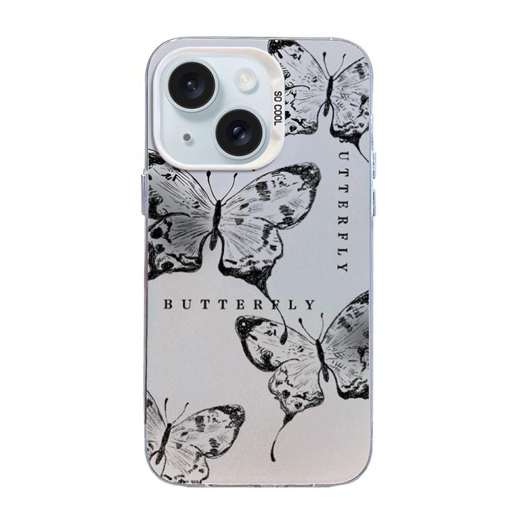 Schmetterlingsmuster silberbeschichtete PC-Hybrid TPU-Handyhülle, Für iPhone 16 Pro, Für iPhone 16 Plus, Für iPhone 16, Für iPhone 15 Pro Max, Für iPhone 15 Pro, Für iPhone 15 Plus