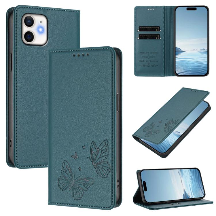 Starke Magnetische Doppelte Schmetterling RFID Vegane Leder Handyhülle, Für iPhone 14 Pro Max, Für iPhone 13 Pro Max, Für iPhone 13 Pro, Für iPhone 12 / 12 Pro