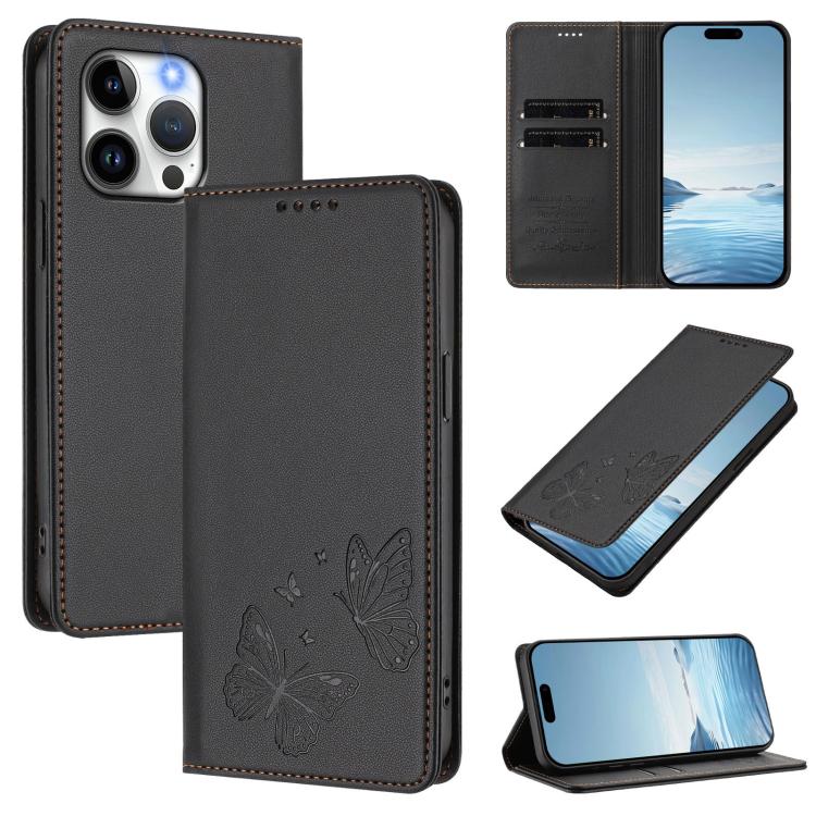 Starke Magnetische Doppelte Schmetterling RFID Vegane Leder Handyhülle, Für iPhone 14 Pro Max, Für iPhone 13 Pro Max, Für iPhone 13 Pro, Für iPhone 12 / 12 Pro
