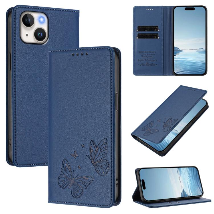 Strong Magnetic Dual Butterfly RFID Vegan Leather Phone Case, For iPhone 15, For iPhone 14 Plus, For iPhone 14 / 13, For iPhone 14 Pro
