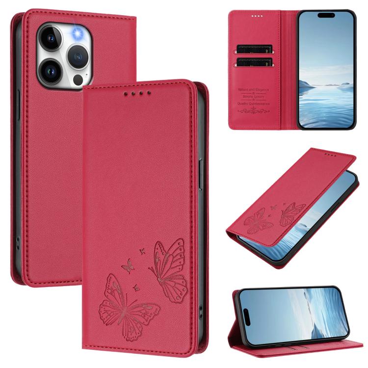 Starke Magnetische Doppelte Schmetterling RFID Vegane Leder Handyhülle, Für iPhone 14 Pro Max, Für iPhone 13 Pro Max, Für iPhone 13 Pro, Für iPhone 12 / 12 Pro