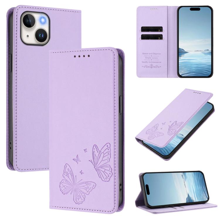 Starke magnetische doppelte Schmetterlings-RFID-Handyhülle aus veganem Leder, für iPhone 15, für iPhone 14 Plus, für iPhone 14 / 13, für iPhone 14 Pro