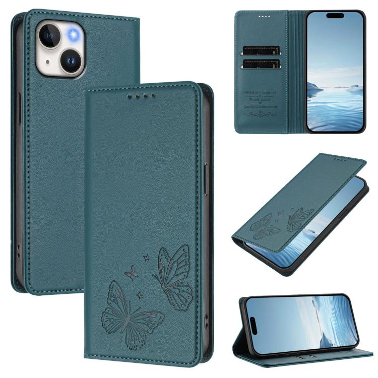 Starke magnetische doppelte Schmetterlings-RFID-Handyhülle aus veganem Leder, für iPhone 16, für iPhone 15 Pro Max, für iPhone 15 Pro, für iPhone 15 Plus