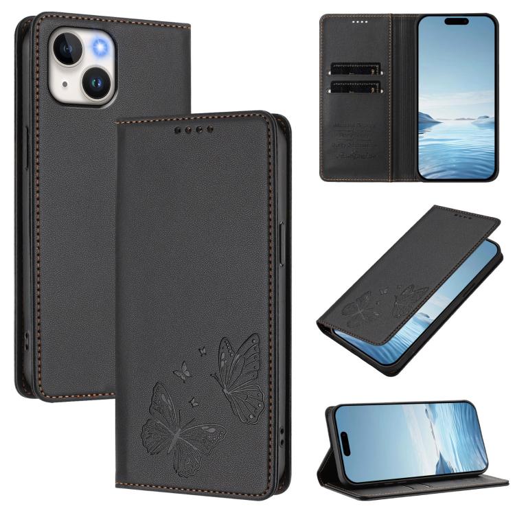 Starke magnetische doppelte Schmetterlings-RFID-Handyhülle aus veganem Leder, für iPhone 16, für iPhone 15 Pro Max, für iPhone 15 Pro, für iPhone 15 Plus