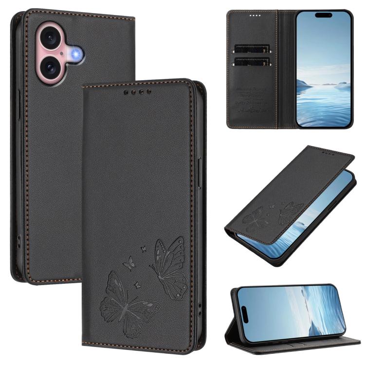 Starke magnetische doppelte Schmetterlings-RFID-Handyhülle aus veganem Leder, für iPhone 16, für iPhone 15 Pro Max, für iPhone 15 Pro, für iPhone 15 Plus