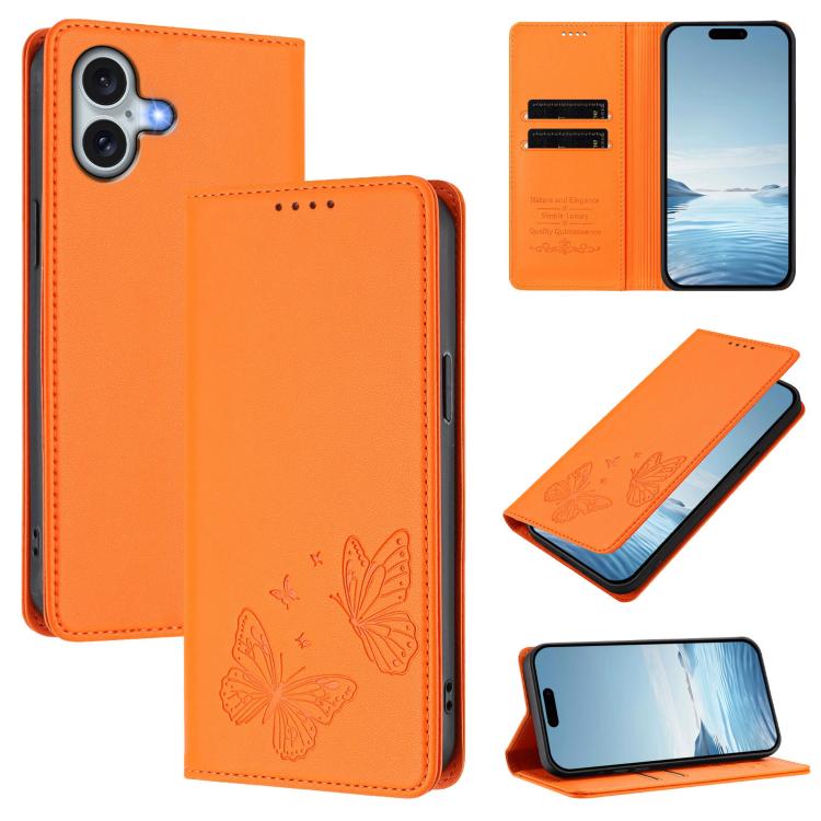 Strong Magnetic Dual Butterfly RFID Vegan Leather Phone Case, For iPhone Air, For iPhone 16 Pro Max, For iPhone 16 Pro, For iPhone 16 Plus