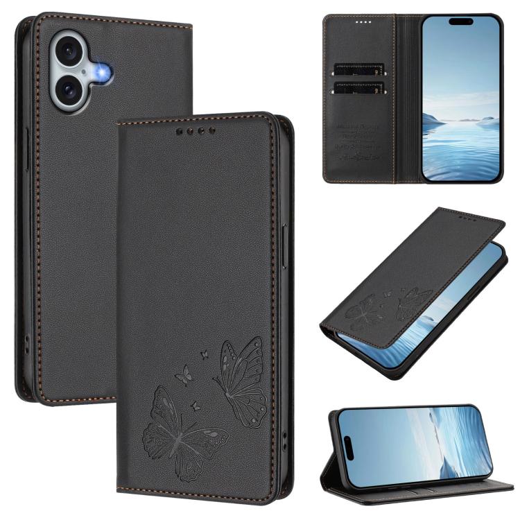 Strong Magnetic Dual Butterfly RFID Vegan Leather Phone Case, For iPhone Air, For iPhone 16 Pro Max, For iPhone 16 Pro, For iPhone 16 Plus