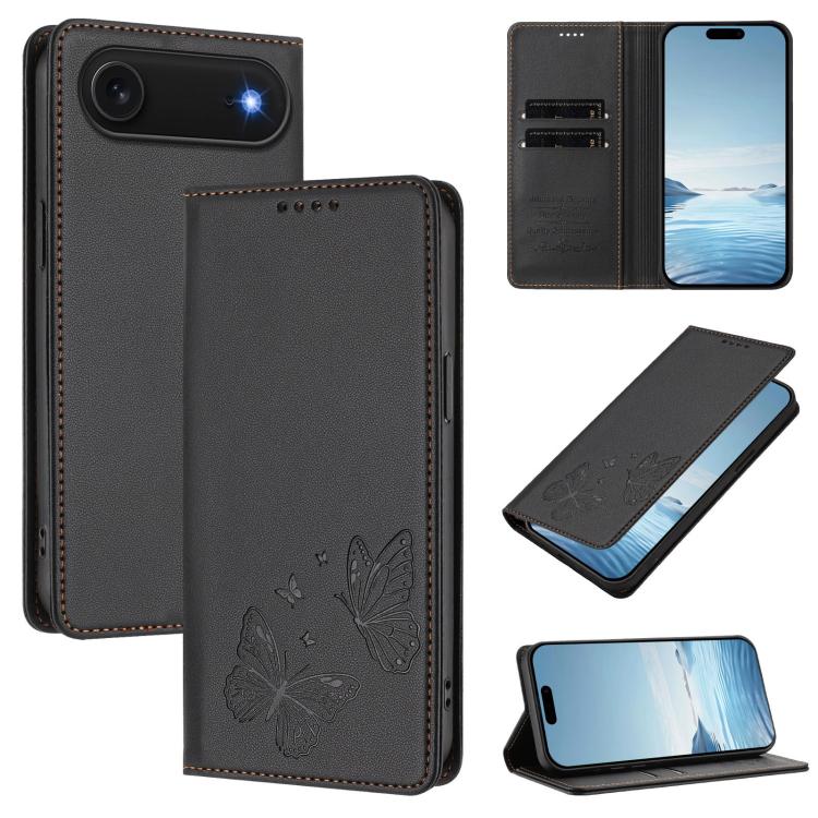 Strong Magnetic Dual Butterfly RFID Vegan Leather Phone Case, For iPhone Air, For iPhone 16 Pro Max, For iPhone 16 Pro, For iPhone 16 Plus