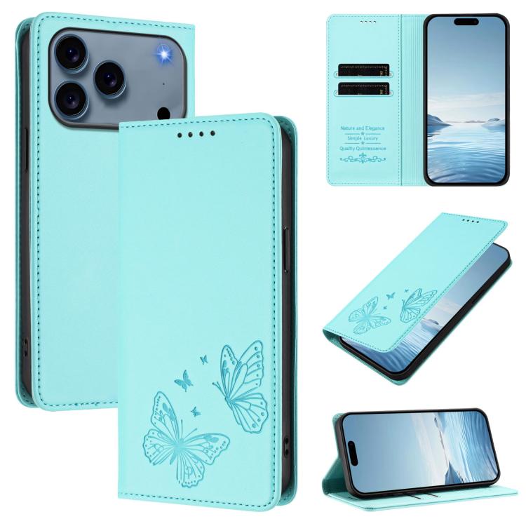 Strong Magnetic Dual Butterfly RFID Vegan Leather Phone Case, For iPhone 17e / 16e, For iPhone 17 Pro Max, For iPhone 17 Pro, For iPhone 17