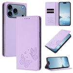 Strong Magnetic Dual Butterfly RFID Vegan Leather Phone Case, For iPhone 17e / 16e, For iPhone 17 Pro Max, For iPhone 17 Pro, For iPhone 17