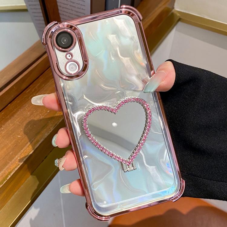 Herzförmige Spiegel Elektroplattierte TPU + Acryl Handyhülle mit Halter, Für iPhone XR, Für iPhone XS Max