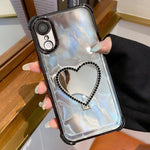 Herzförmige Spiegel Elektroplattierte TPU + Acryl Handyhülle mit Halter, Für iPhone XR, Für iPhone XS Max