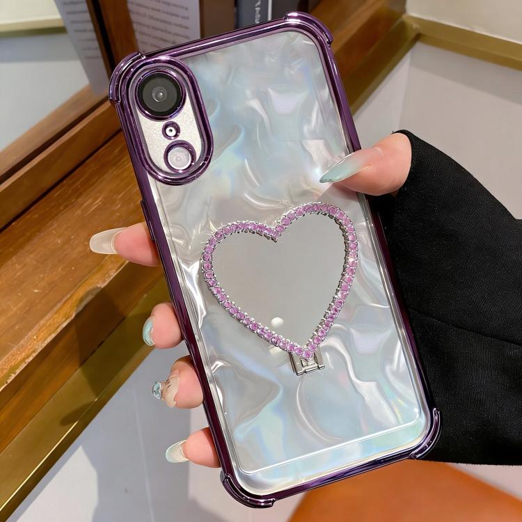 Herzförmige Spiegel Elektroplattierte TPU + Acryl Handyhülle mit Halter, Für iPhone XR, Für iPhone XS Max
