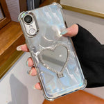 Herzförmige Spiegel Elektroplattierte TPU + Acryl Handyhülle mit Halter, Für iPhone XR, Für iPhone XS Max
