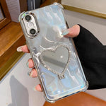 Herzförmige Spiegel Elektroplattierte TPU + Acryl Handyhülle mit Halter, Für iPhone XR, Für iPhone XS Max