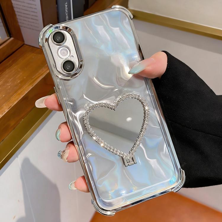 Herzförmige Spiegel Elektroplattierte TPU + Acryl Handyhülle mit Halter, Für iPhone XR, Für iPhone XS Max