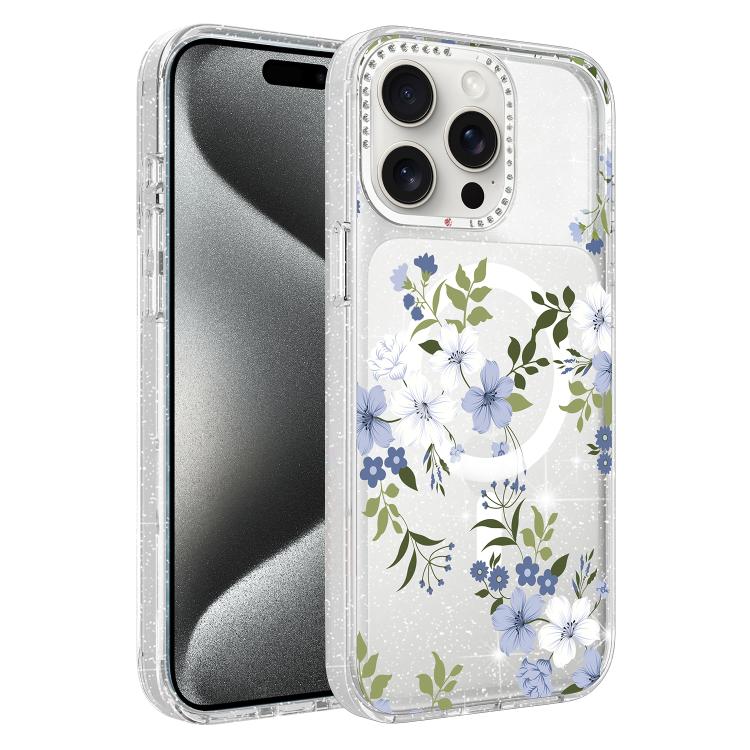 Flower Pattern IMD Glitter Magnetic Phone Case, For iPhone 15 Pro Max, For iPhone 15 Pro, For iPhone 15
