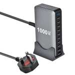 YMX-1000W 1000W 8 x Type-C Anschlüsse und 2 x USB 10 Ports Digitalanzeige Multifunktionsladegerät, AU-Stecker, EU-Stecker, UK-Stecker, US-Stecker