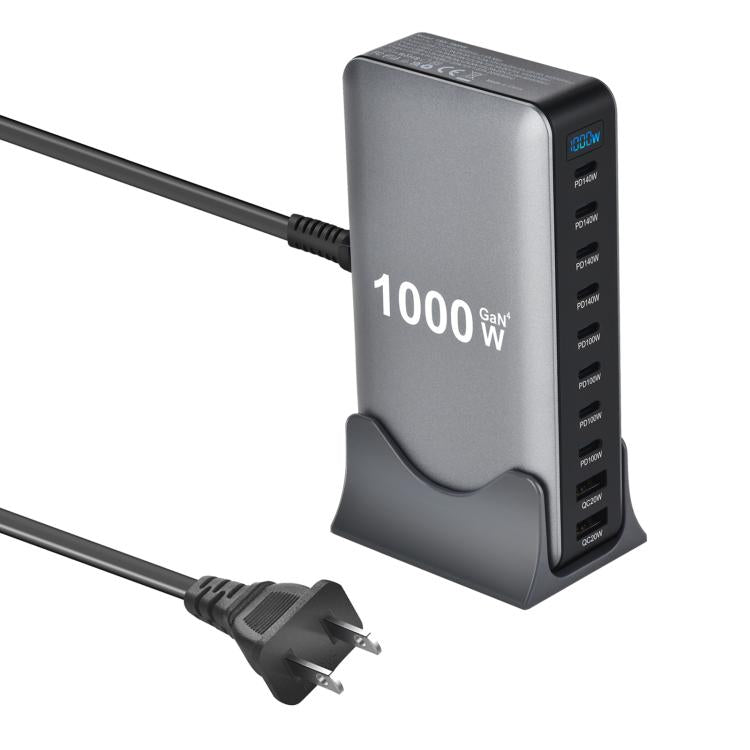 YMX-1000W 1000W 8 x Type-C Anschlüsse und 2 x USB 10 Ports Digitalanzeige Multifunktionsladegerät, AU-Stecker, EU-Stecker, UK-Stecker, US-Stecker