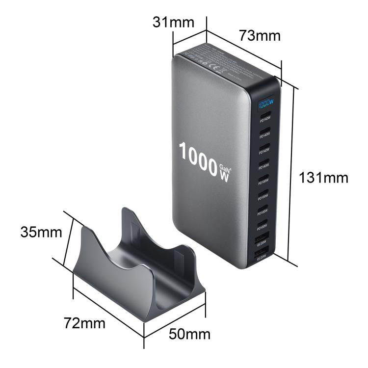 YMX-1000W 1000W 8 x Type-C Anschlüsse und 2 x USB 10 Ports Digitalanzeige Multifunktionsladegerät, AU-Stecker, EU-Stecker, UK-Stecker, US-Stecker