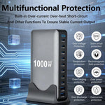 YMX-1000W 1000W 8 x Type-C Anschlüsse und 2 x USB 10 Ports Digitalanzeige Multifunktionsladegerät, AU-Stecker, EU-Stecker, UK-Stecker, US-Stecker