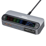 YMX-LCD405W 405W 3xType-C und 2xUSB GaN Intelligentes Digitalanzeige Multifunktionsladegerät, AU-Stecker, EU-Stecker, UK-Stecker, US-Stecker
