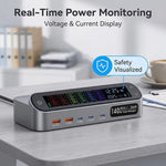 YMX-LCD405W 405W 3xType-C und 2xUSB GaN Intelligentes Digitalanzeige Multifunktionsladegerät, AU-Stecker, EU-Stecker, UK-Stecker, US-Stecker