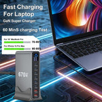 YMX-LCD670W 670W 6xType-C und 2xUSB GaN Digital Display Multifunktionsladegerät, AU-Stecker, EU-Stecker, UK-Stecker, US-Stecker