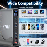 YMX-LCD670W 670W 6xType-C und 2xUSB GaN Digital Display Multifunktionsladegerät, AU-Stecker, EU-Stecker, UK-Stecker, US-Stecker