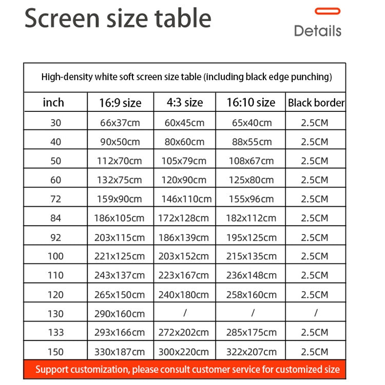 Einfache faltbare Hochdichte Polyester Projektorleinwand, Größe: 60 Zoll (16:9) Projektionsfläche: 132x75cm, 60 Zoll (16:9) Projektionsfläche: 132x75c