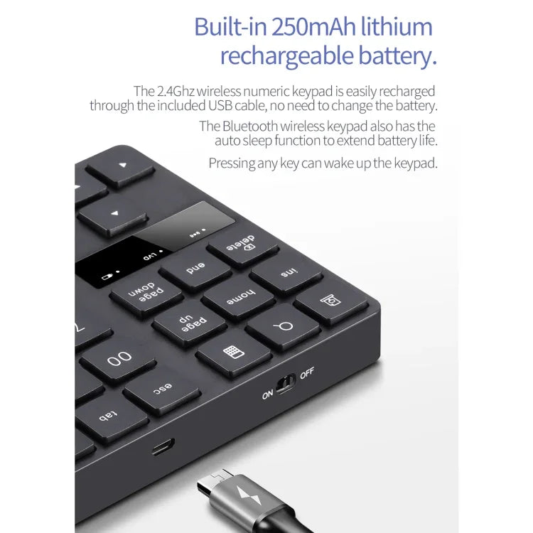 533-Bit-Digitaltastatur mit 35 Tasten, 2,4-GHz-Band, ultradünnem Design und kabelloser Ladefunktion