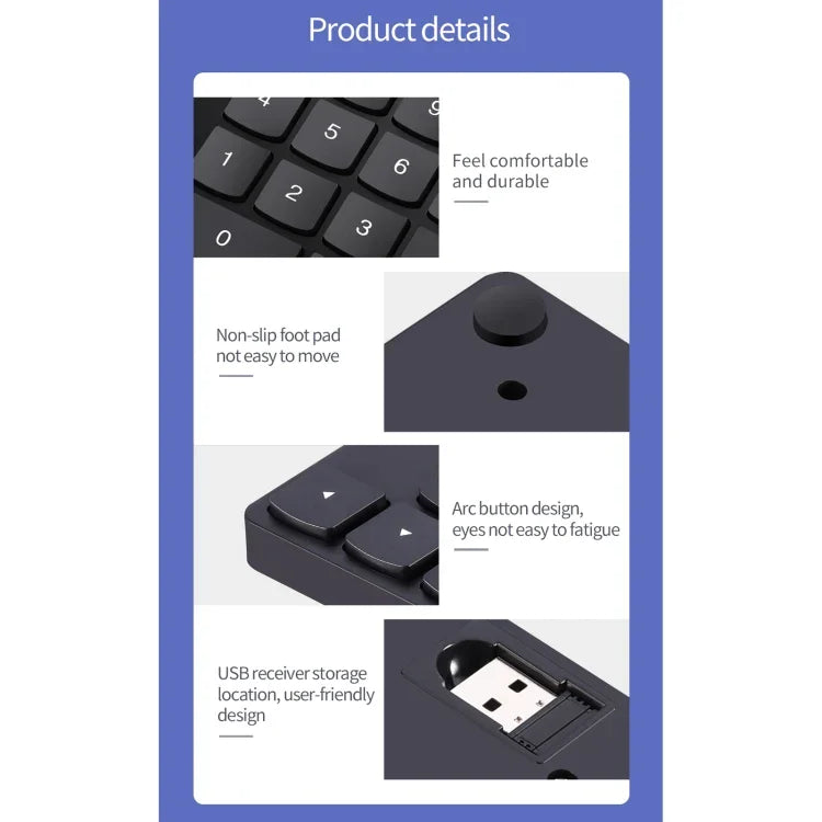 533-Bit-Digitaltastatur mit 35 Tasten, 2,4-GHz-Band, ultradünnem Design und kabelloser Ladefunktion