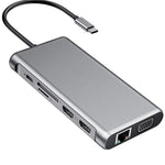 12-in-1 HDMI x2 + USB3.0 + USB2.0 + PD-Ladung + VGA + RJ45 + 3,5mm Klinke + TF/SD x2 Typ-C / USB-C HUB Dockingstation