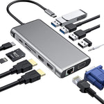 12-in-1 HDMI x2 + USB3.0 + USB2.0 + PD-Ladung + VGA + RJ45 + 3,5mm Klinke + TF/SD x2 Typ-C / USB-C HUB Dockingstation