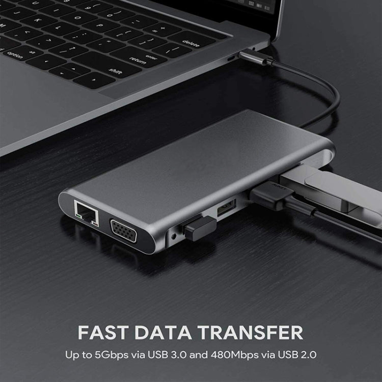 12-in-1 HDMI x2 + USB3.0 + USB2.0 + PD-Ladung + VGA + RJ45 + 3,5mm Klinke + TF/SD x2 Typ-C / USB-C HUB Dockingstation