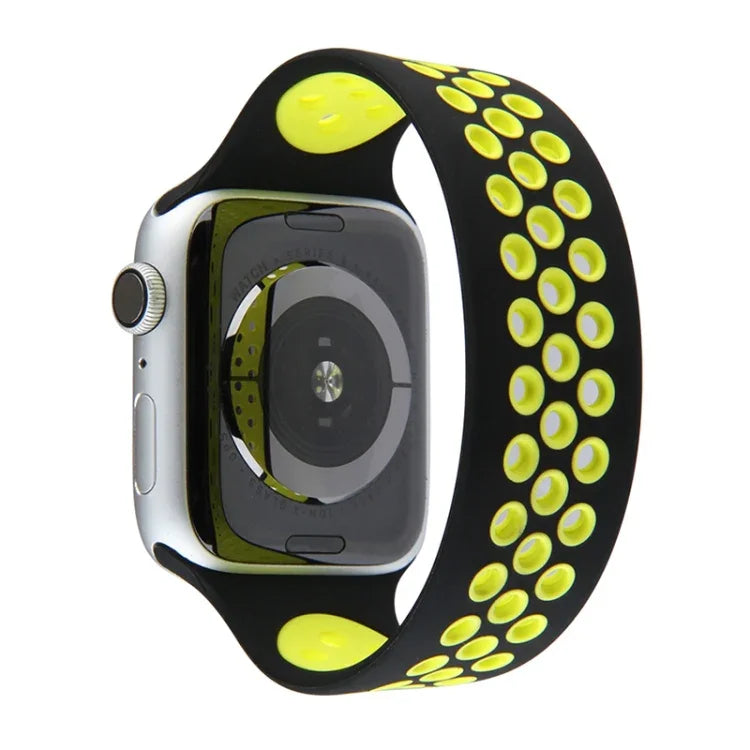 Elastisches Silikon-Armband für Apple Watch Series 6 &amp; SE &amp; 5 &amp; 4 40 mm / 3 &amp; 2 &amp; 1 38 mm, 135 mm (Schwarz/Gelb), 135 mm (Schwarz/Grau), 150 mm (Rot/Schwarz)
