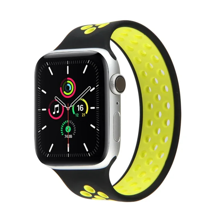 Elastisches Silikon-Armband für Apple Watch Series 6 &amp; SE &amp; 5 &amp; 4 40 mm / 3 &amp; 2 &amp; 1 38 mm, 135 mm (Schwarz/Gelb), 135 mm (Schwarz/Grau), 150 mm (Rot/Schwarz)