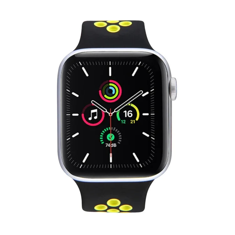 Elastisches Silikon-Armband für Apple Watch Series 6 &amp; SE &amp; 5 &amp; 4 40 mm / 3 &amp; 2 &amp; 1 38 mm, 135 mm (Schwarz/Gelb), 135 mm (Schwarz/Grau), 150 mm (Rot/Schwarz)