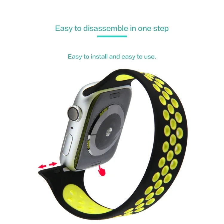 Elastisches Silikon-Armband für Apple Watch Series 6 &amp; SE &amp; 5 &amp; 4 40 mm / 3 &amp; 2 &amp; 1 38 mm, 135 mm (Schwarz/Gelb), 135 mm (Schwarz/Grau), 150 mm (Rot/Schwarz)