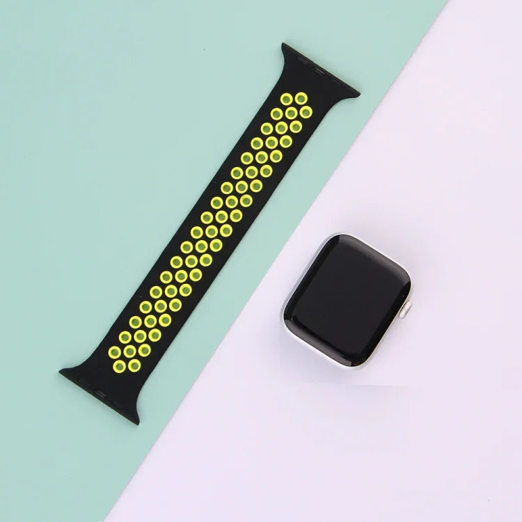 Elastisches Silikon-Armband für Apple Watch Series 6 &amp; SE &amp; 5 &amp; 4 40 mm / 3 &amp; 2 &amp; 1 38 mm, 135 mm (Schwarz/Gelb), 135 mm (Schwarz/Grau), 150 mm (Rot/Schwarz)