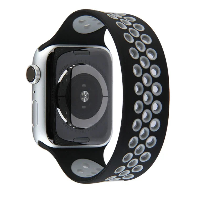 Elastisches Silikon-Armband für Apple Watch Series 6 &amp; SE &amp; 5 &amp; 4 40 mm / 3 &amp; 2 &amp; 1 38 mm, 135 mm (Schwarz/Gelb), 135 mm (Schwarz/Grau), 150 mm (Rot/Schwarz)